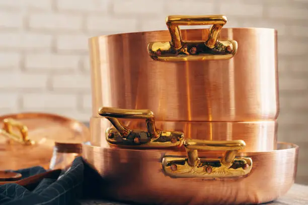 New copper cookware for professional kitchen