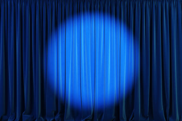 Blue curtains with spotlight or flash. Blue curtains with spotlight or flash. 3d illustration performing arts event stock pictures, royalty-free photos & images