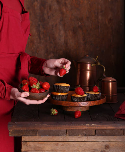 homemade muffins with fresh strawberries