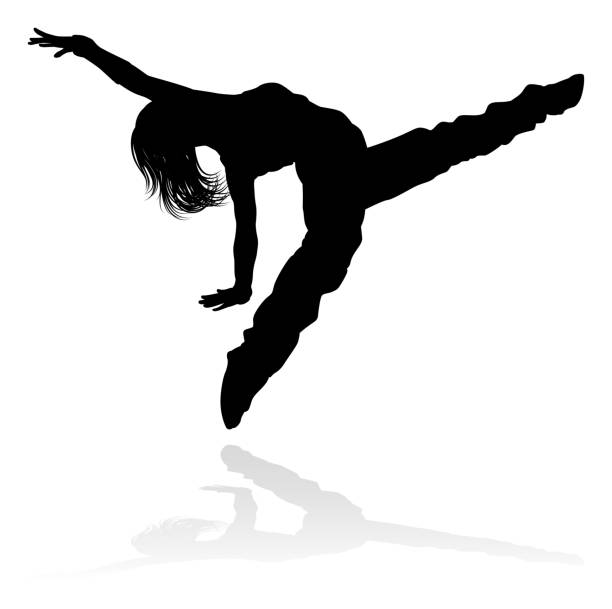 ilustrações, clipart, desenhos animados e ícones de silhueta de dançarina de dança de rua - gymnastics the splits teenage girls stretching