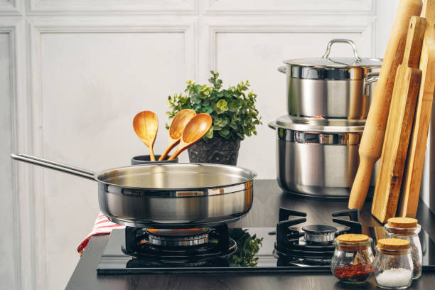 istock Frying pan on the gas stove in a kitchen 1223200792
