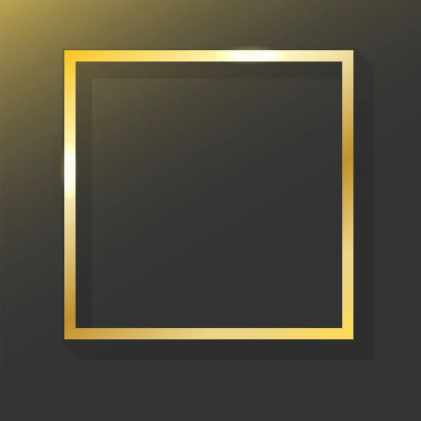 ilustrações, clipart, desenhos animados e ícones de moldura dourada única em um fundo preto com um gradiente dourado no canto superior esquerdo. quadro quadrado com efeito reflexivo. ilustração vetorial. foto de estoque. - backgrounds shiny glitter crumpled