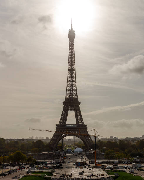 istock Eiffel Tower in Paris, France, backlit in silhouette style 1223201725