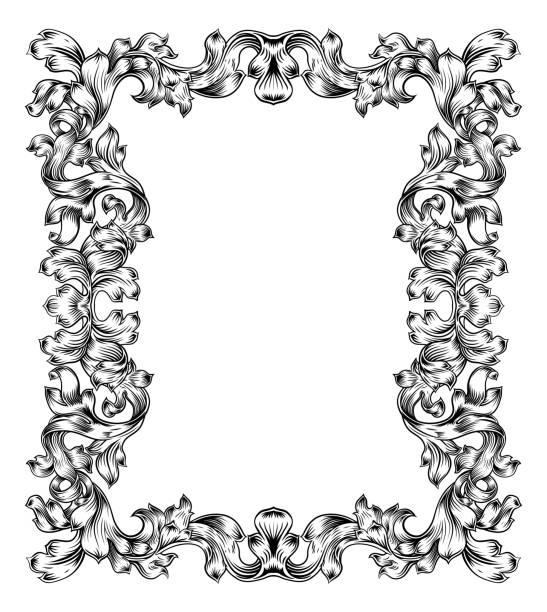 illustrazioni stock, clip art, cartoni animati e icone di tendenza di vintage filigree frame border pattern scroll leaf - victorian style frame picture frame wreath