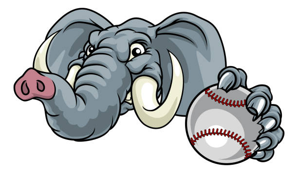 Elephant Baseball Ball Sports Animal Mascot An elephant baseball or softball sports animal mascot holding a ball republican elephant logo stock illustrations