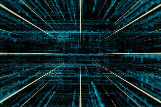 Glowing pulsating graphic lines, scientific background, 3d rendering.