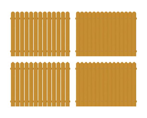 Wooden fence set vector illustration isolated on white background Wooden fence set vector illustration isolated on white background palisade boundary stock illustrations