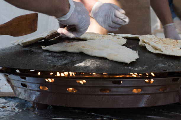 istock Traditional Turkish dish called gozleme, made of flat bread stuffed 1223205304