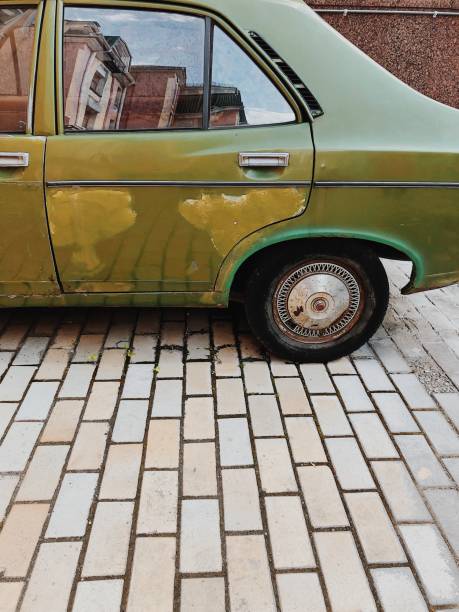 istock Olive green retro car, old car 1223205677