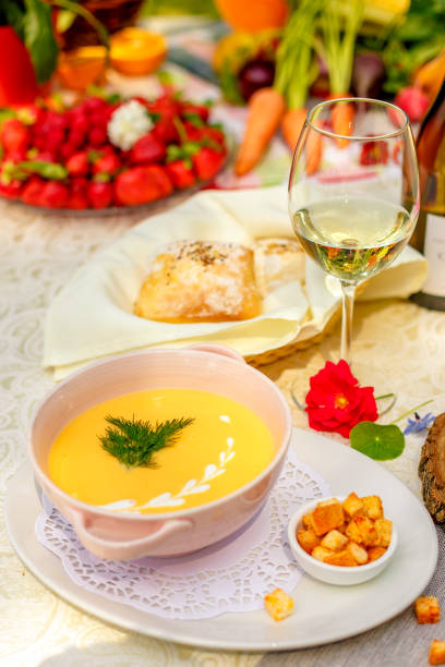 istock cheese soup with crackers on the holiday table 1223207328