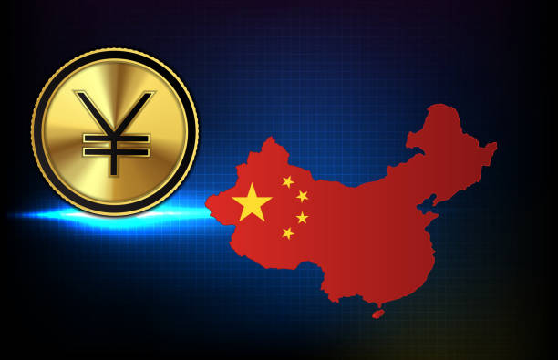 illustrazioni stock, clip art, cartoni animati e icone di tendenza di sfondo astratto di tecnologia futuristica cina yuan valuta digitale con mappa rossa cina - coin china japanese currency finance