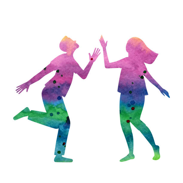 istock Colored silhouettes of dancing people, gradient of pink, blue, green colors. 1223209095