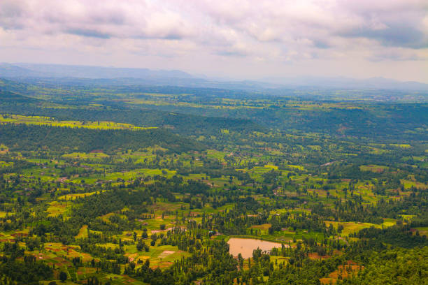 Aerial View For Saputara. Beautiful Sky Clouds, Mountain, Tree, Lake View In Image. Beautiful Sky View. Hill station View in India.