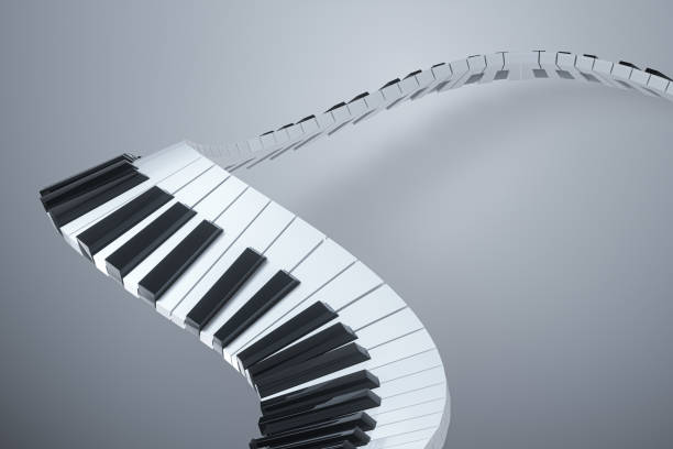 白い背景、3dレンダリングを持つピアノキー。 - ピアノの鍵盤 ストックフォトと画像