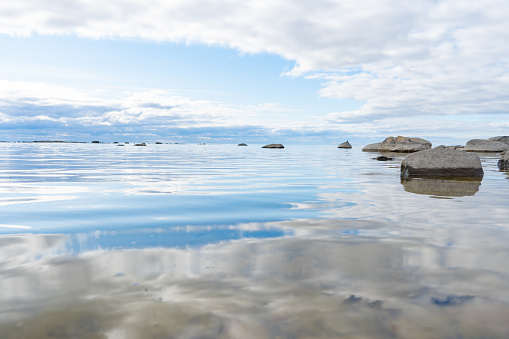 Calm water in the Baltic Sea. Scandinavian landscape. Swedish coast