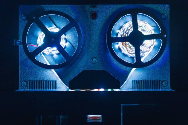 istock reel to reel audio tape recorder with blue led light strip 1223217649