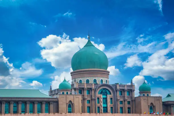 Photo of Jabatan Perdana Menteri at daytime on blue sky background in Putrajaya, Malaysia