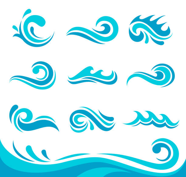 ilustrações de stock, clip art, desenhos animados e ícones de blue waves set - sinal ilustrações