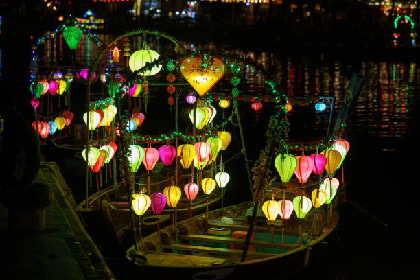 istock Asian boat with colored Chinese lanterns 1223223464