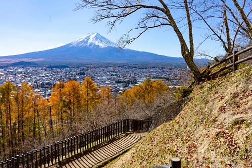 Beautiful landscapes view Mt.Fuji of Japan and village at view point,top view.