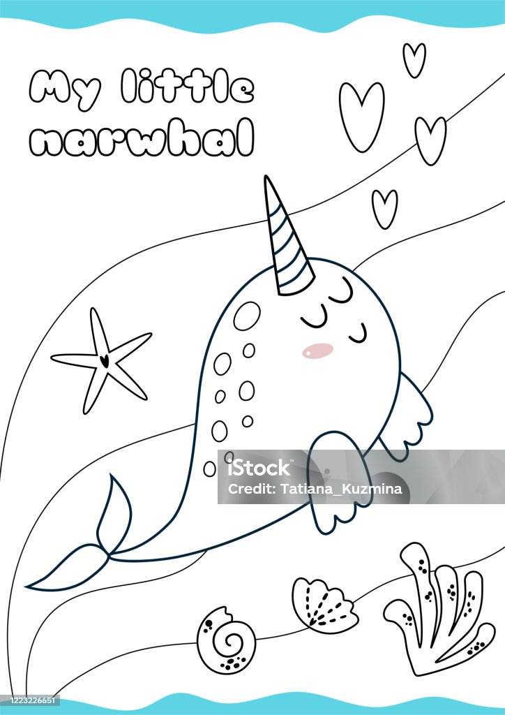 Easy Coloring Page Narwhal Cute Animal Coloring Page For Kids For Children  Kids Game Child Activity Sea Coloring Book Stock Illustration - Download  Image Now - iStock