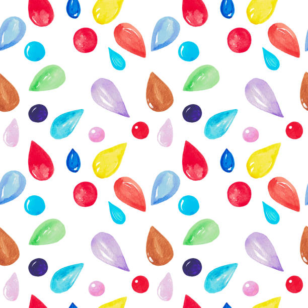 istock Watercolor illustration of a seamless pattern of multicolored water drops on a white background Hand painted pattern for fabric, digital paper, postcards, invitations design 1223227012