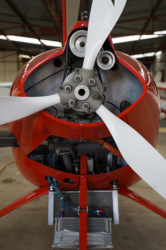 Microlight Ultralight aircraft inside autogyro propeller in Paris, IDF, France