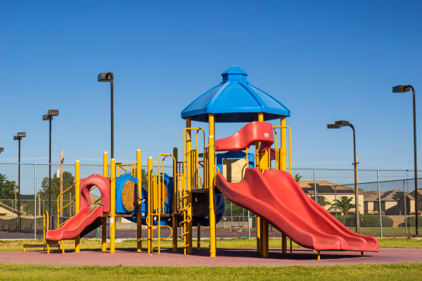 istock Children's Playground Equipment With Multiple Slides 1223227440
