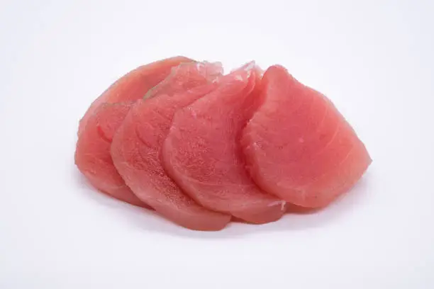 Japanese food, Tuna sashimi, isolated on a white background.