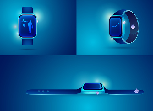 graphic of realistic smartwatch for health care technology decoration