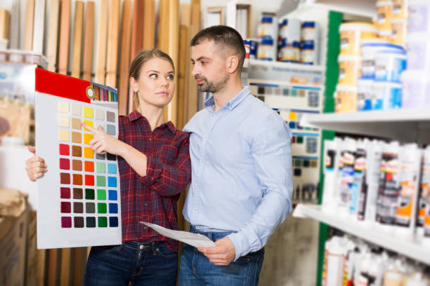 istock couple is choosing color for materials with pallete 1223230629
