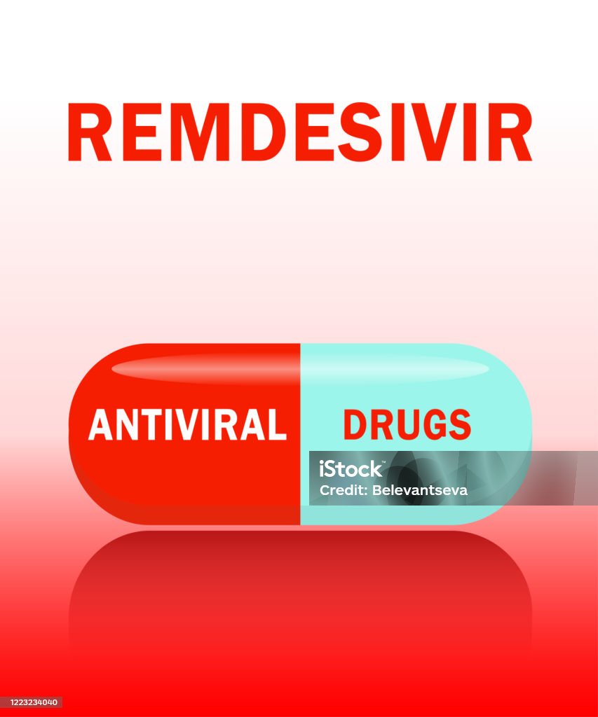 Cápsula antiviral remdesivir, concepto para el tratamiento de diferentes tipos de virus - arte vectorial de Asistencia sanitaria y medicina libre de derechos