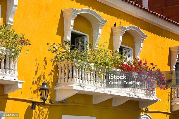 Detail Of A Colonial House Balcony With Flowers And Plants Stock Photo - Download Image Now