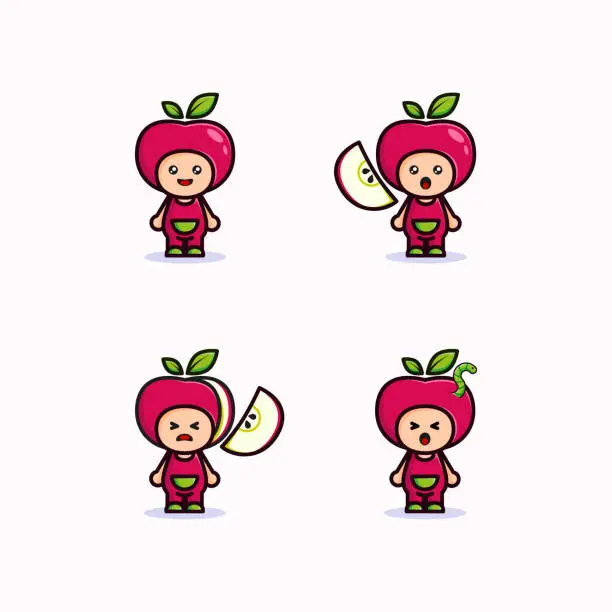 Vector illustration of Vector design illustration of cute apple character.Character set.Design pack