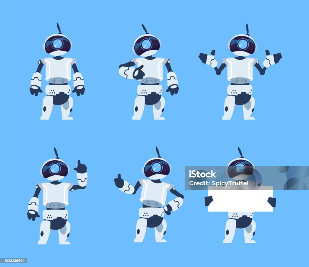 Cute Robots Cartoon Android Character Set Futuristic Machine With Different  Poses Vector Isolated Objects Stock Illustration - Download Image Now -  iStock