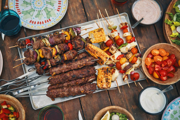 istock Lamb and Beef Kebab with Vegetable and Green Salad 1223237322