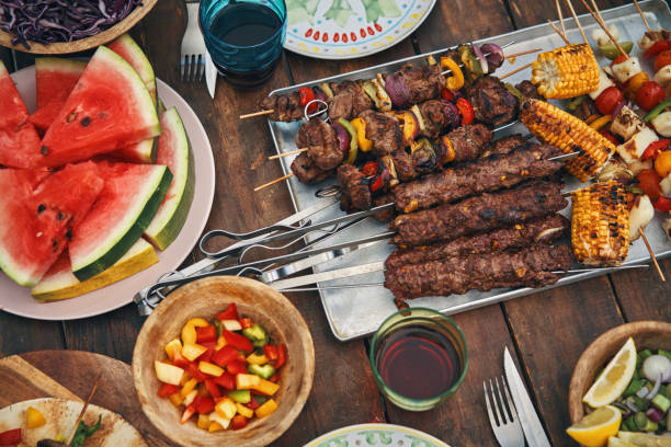 istock Lamb and Beef Kebab with Vegetable and Green Salad 1223237325