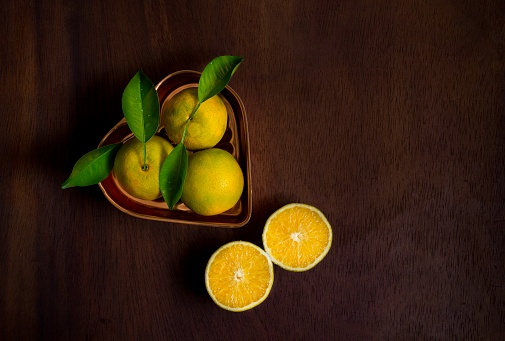 High angle view of citrus fruit made in studio using natural light