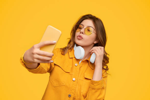 istock Trendy woman pouting lips during selfie 1223240180