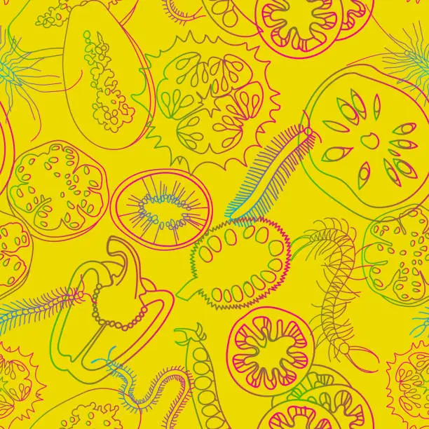 Vector illustration of Botanical seamless pattern made of vegetables and fruits