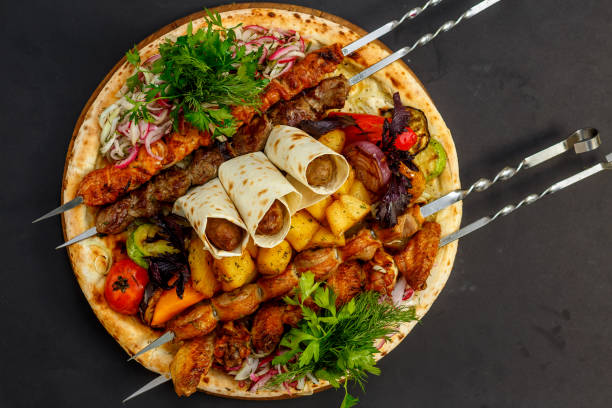 istock Assorted kebabs, Duck with fruit, Ribeye and Tibon steak 1223242842