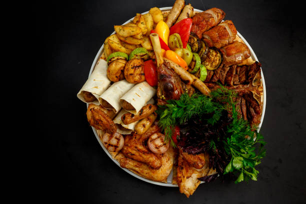 istock Assorted kebabs, Duck with fruit, Ribeye and Tibon steak 1223243497