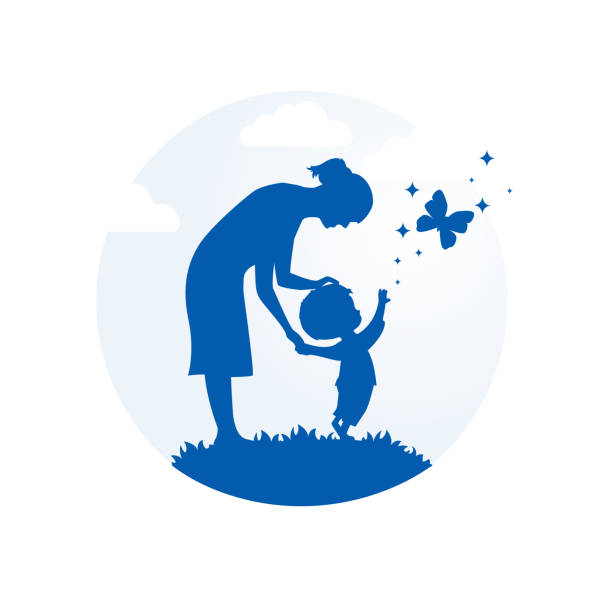 illustrazioni stock, clip art, cartoni animati e icone di tendenza di vettore, silhouette di madre e bambino - mothers day or children and female and mother not icons not fathers day not tulips not backgrounds