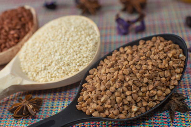 istock Buckwheat in a spoon, close up. 1223245223