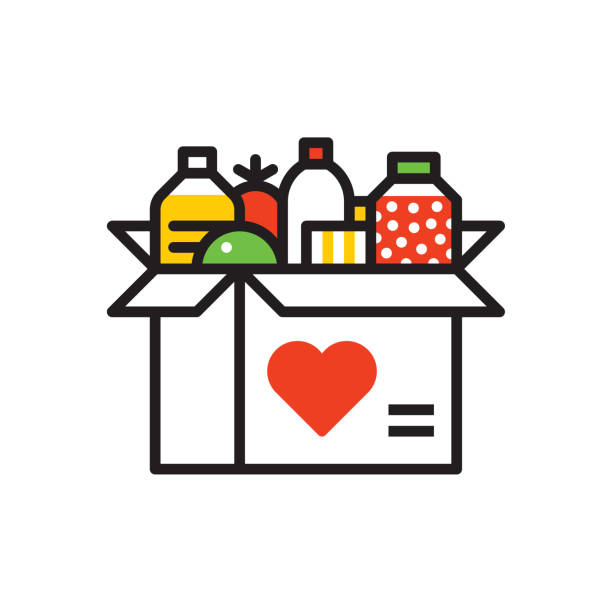ilustrações de stock, clip art, desenhos animados e ícones de food donation icon - banco alimentar