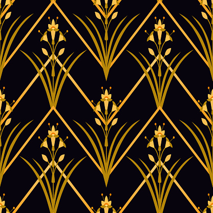 Royal Floral symmetrical seamless pattern. Classic wallpaper ornament.