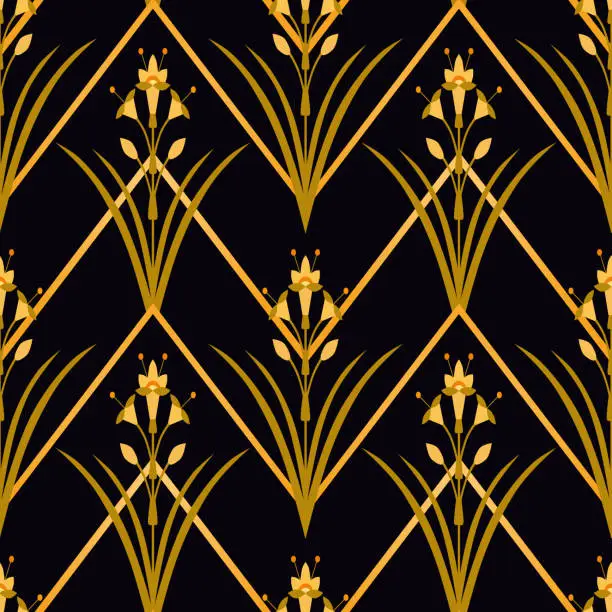 Vector illustration of Royal Floral symmetrical seamless pattern. Classic wallpaper ornament.
