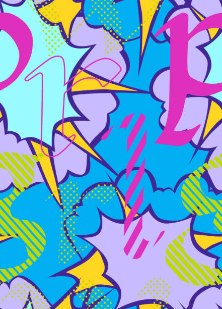 поп-арт бесшовный узор. ретро стиль фон с буквами. - backgrounds multi colored ornate pattern stock illustrations