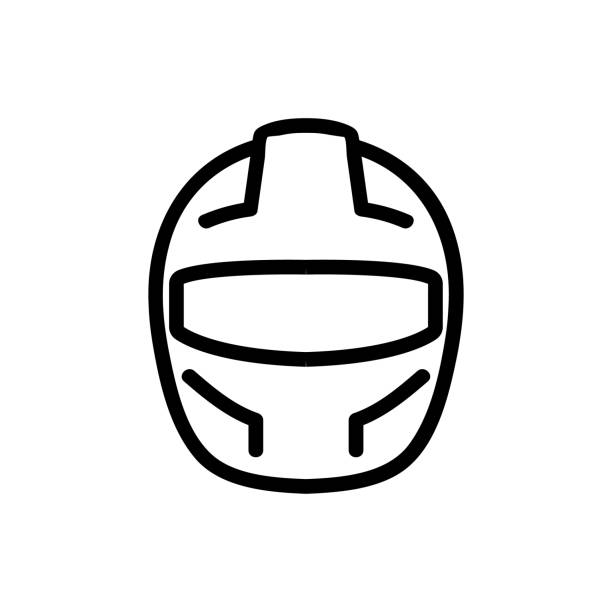 ilustrações de stock, clip art, desenhos animados e ícones de protective fullface helmet front view icon vector outline illustration - racing helmet