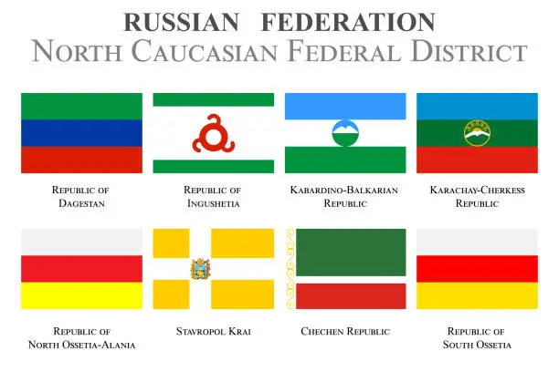 Vector illustration of Set of flags in the state coat of arms of the North Caucasian Federal District of the Russian Federation